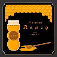 Illustration on theme sugary flowing down honey in honeycomb with bee vector