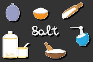 Illustration on theme big set different types ware filled salt for organic cooking vector