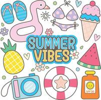 cute sweet pastel objects summer vibes on the beach vector