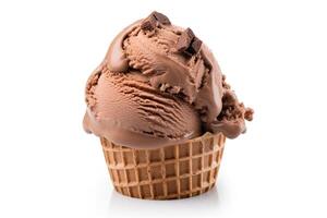 AI generated Chocolate ice cream close up isolated on white background photo