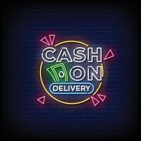 Neon Sign cash on delivery with brick wall background vector