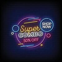 Neon Sign super combo with brick wall background vector