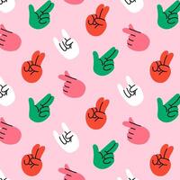 Retro groovy style hands set. Psychedelic hippie hand collection. Vintage hippy various palm sticker pack. Seamless vector pattern background for textile, fabric, wallpaper, wrapping