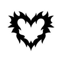 Vector silhouette of a heart in retro style. Tattoo design. Cool sticker in the style of the 90s 00s. Modern youth subculture.