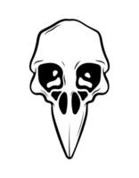 Mystical vector illustration. Crow skull on a white background. Hand drawn bird skull, line sketch. Gothic style. Freehand drawing in Boho style. Witchcraft, magical voodoo attribute for Halloween.