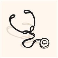 Cardio beat stethescope on white background. Illustration style doodle and line art vector