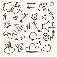 Doodle cute glitter pen line elements. Doodle heart, arrow, star, sparkle decoration symbol set icon. Illustration doodle and line art vector