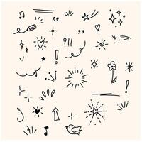Doodle cute glitter pen line elements. Doodle heart, arrow, star, sparkle decoration symbol set icon. Illustration doodle and line art vector
