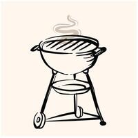 Modern empty circle new grate Bbq heating device for steak snack isolated on white background. illustration style doodle and line art vector