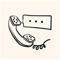 cartoon vintage telephone with bubble speech illustration style doodle and line art vector