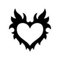 Vector silhouette of a heart in retro style. Tattoo design. Cool sticker in the style of the 90s 00s. Modern youth subculture.