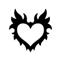 Vector silhouette of a heart in retro style. Tattoo design. Cool sticker in the style of the 90s 00s. Modern youth subculture.