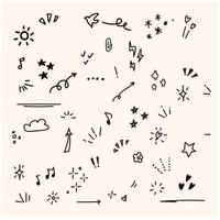 Doodle cute glitter pen line elements. Doodle heart, arrow, star, sparkle decoration symbol set icon. Illustration doodle and line art vector