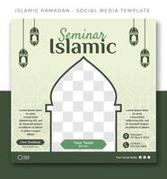webinar seminar islamic sale, green social media post template design, event promotion vector banner