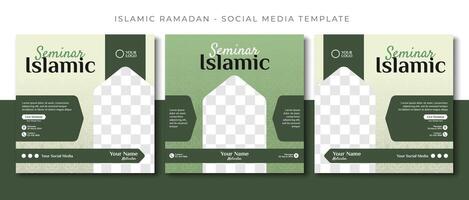 webinar seminar islamic sale, green social media post template design, event promotion vector banner