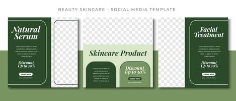 beauty spa skincare green social media post template design, event promotion banner vector