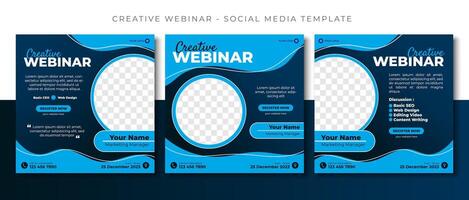 business webinar online course blue social media post template design, event promotion banner vector