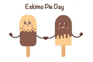 Eskimo pie day. Popsicle ice cream on a stick in the style of kawaii. Vector illustration isolated on a white background