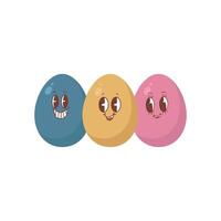 Set of eggs in Kawaii style and the inscription  Happy Easter vector