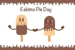 Eskimo pie day. Popsicle ice cream on a stick in the style of kawaii. Vector illustration isolated on a white background