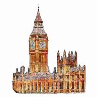 Big Ben Tower London watercolor hand drawn illustration isolated on white background vector