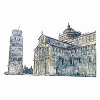 Pisa Tower Italy watercolor hand drawn illustration isolated on white background vector