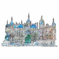 Schweriner Schloss Germany watercolor hand drawn illustration isolated on white background vector