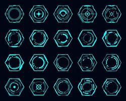 Vector set technology futuristic frame HUD hexagon shape technology cyberpunk design element.