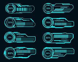 Vector set loading bar progress frame hud futuristic design element.