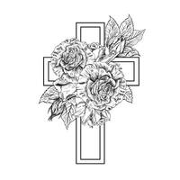 Modern condolences card with sketch of roses flowers. Memories and funeral template design. Hand drawn floral arrangement. For flyers, invitations. vector