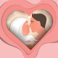 hombre y mujer en amor besos vector ilustración en papel arte Arte estilo.retrato de un besos Pareja de joven personas en un en forma de corazon marco.san valentin día diseño