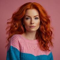 AI generated A stunning redheaded woman wearing a vibrant sweater photo