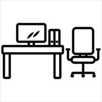 office desk, computer, chair icon vector illustration symbol