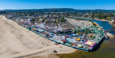 Aerial view of the amusement park in  Santa Cruz beach town. photo