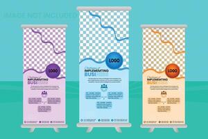 Roll up banner stand template design, blue banner layout, vector