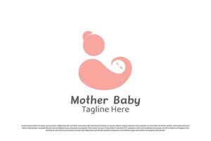 Mother embracing baby logo design illustration. mother embracing hugging baby child warm gentle caring help support. Minimal simple icon parent family symbol affection compassion feeling happiness. vector