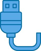 USB azul línea lleno icono vector