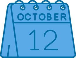 12th of October Blue Line Filled Icon vector