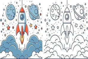 Cute and funny coloring page of a rocket. Suitable for little kids and toddlers. vector