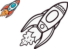 Cute and funny coloring page of a rocket. Suitable for little kids and toddlers. vector