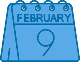 9th of February Blue Line Filled Icon vector