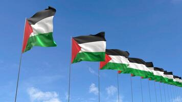 looping video av palestina flagga vinka på blå himmel bakgrund, slinga animering palestina flagga