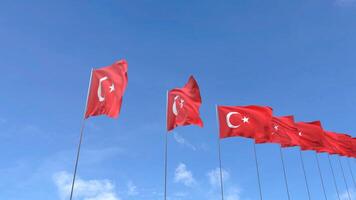 bucle vídeo de Turquía bandera ondulación en azul cielo fondo, lazo animación Turquía bandera video