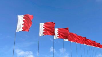 Looping video of Bahrain flag Waving on blue sky background, Loop Animation Bahrain flag