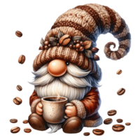 ai généré gnome en portant café illustration png