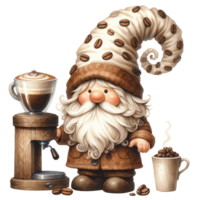 AI generated Whimsical Coffee Gnome with Espresso Machine png