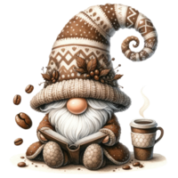 AI generated Fantasy Gnome Reading Book with Coffee Theme png