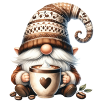 AI generated Gnome Holding Coffee Illustration png