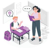 Teacher and student at the blackboard. Vector illustration in flat style.