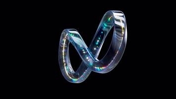 Glass Infinity symbol with neon in loop rotation 360 animation with alpha channel video